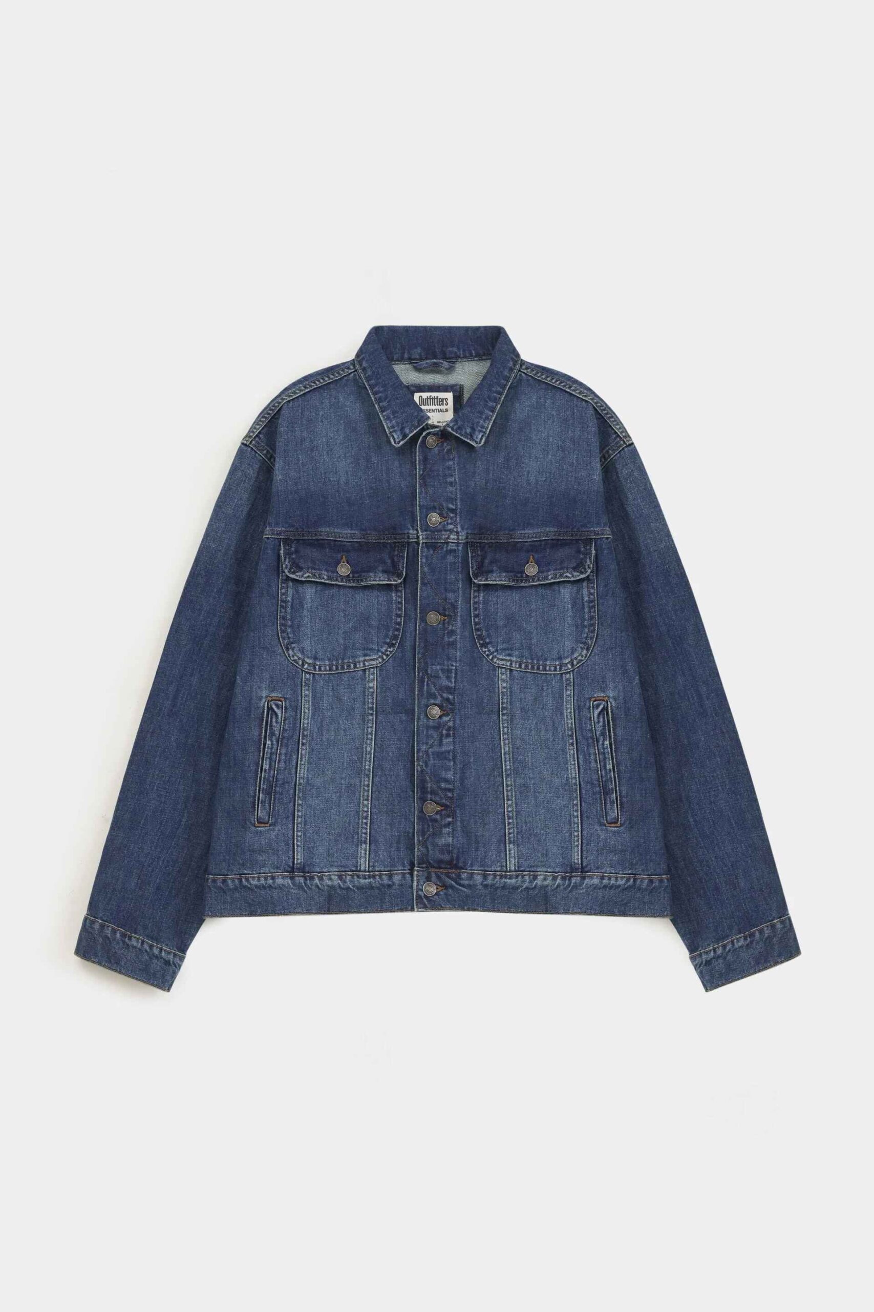 Dark Wash Cropped Denim Jacket with Rounded Pockets